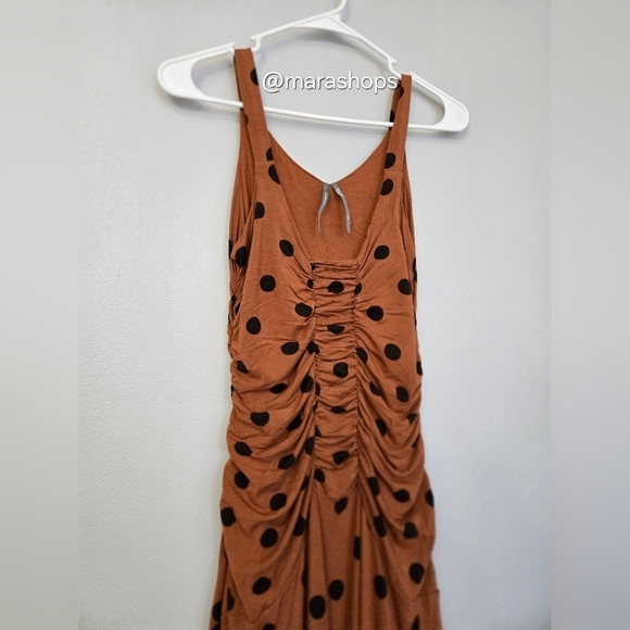 Anthropologie Polka Dot Ruched Midi Dress - Picture 4 of 7